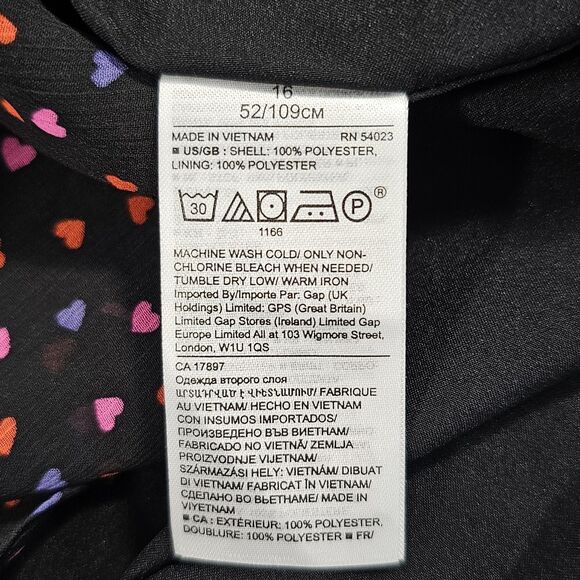 Banana Republic Black Chiffon Heart Print Ruffle Wrap Dress Long Sleeve Size 16 - Picture 6 of 10